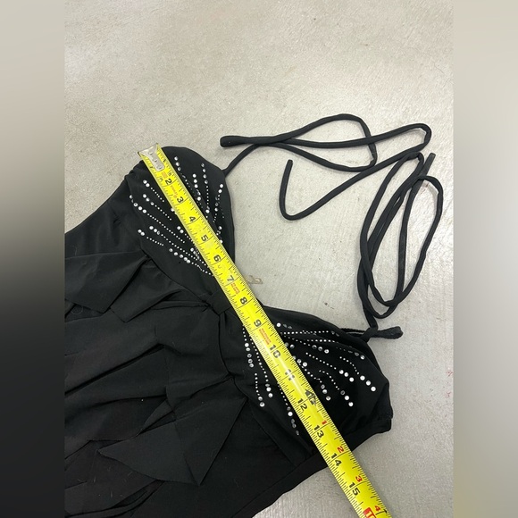 Y2k Bedazzled Babydoll Halter Ruffle Bodycon Going Out Mini Dress Whimsigoth - Picture 7 of 8